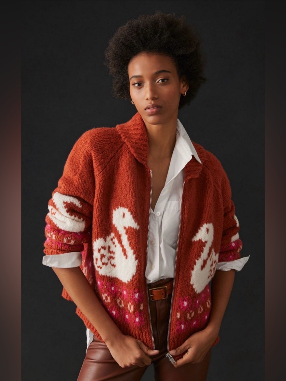 ANTHROPOLOGIE MAEVE ZIP FRONT CARDIGAN IN RED SWAN